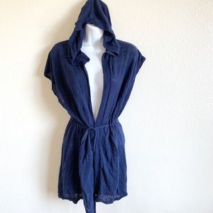 Anthro | Blue Sparrow linen hooded cardigan vest